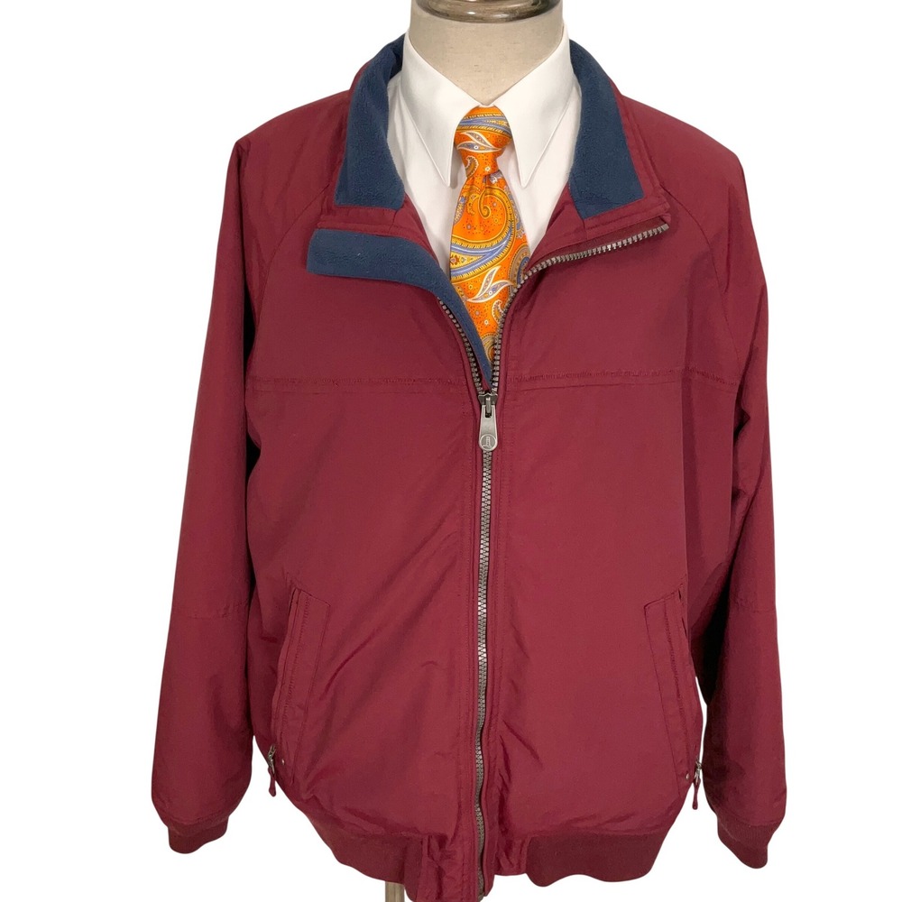 Lands' End Squall Jacket Mens XL 46-48 Burgundy Bomber Outdoor Fleece Nylon